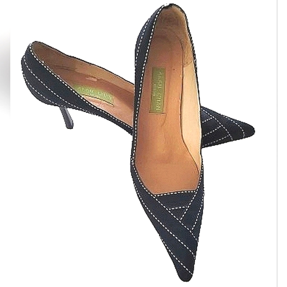 Alan Chan Couture Black & White Fabric & Leather Shoes